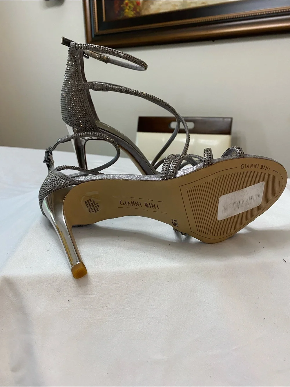 Gianni Bini Pewter Crystal-Strap Open-Toe Heels